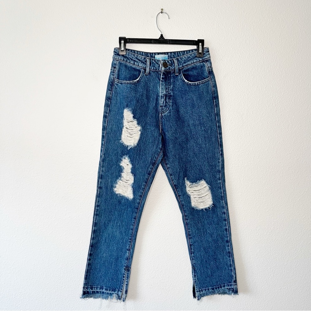 Show Me Your Mumu Brooklyn High Waist Distressed Jeans Size 26 Sapphire Wash